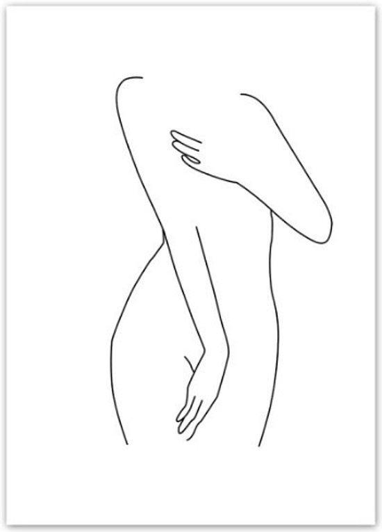 Allernieuwste Canvas Schilderij Minimalistische Naakte Vrouw - ZwartWit - Line Art Minimalisme - Woonkamer - 50 x 70 cm