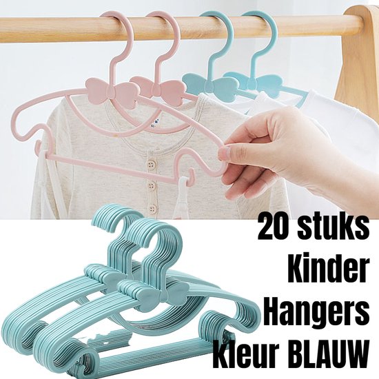 Allernieuwste.nl® 20 Stuks Kinder Kledinghangers Licht-Blauwe Baby en Kinderkledinghangers voor Meisjes en Jongens - Kinder Kleding Hanger Kasthangers - SET 20 STUKS BLAUW