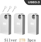 Set van 3 stuks 2Tb Mini Flash Drive Usb3.0 - High-Speed Pen Drive - Geheugengegevensoverdracht - Metalen Pendrive TYPE-C Adapter - Zilver