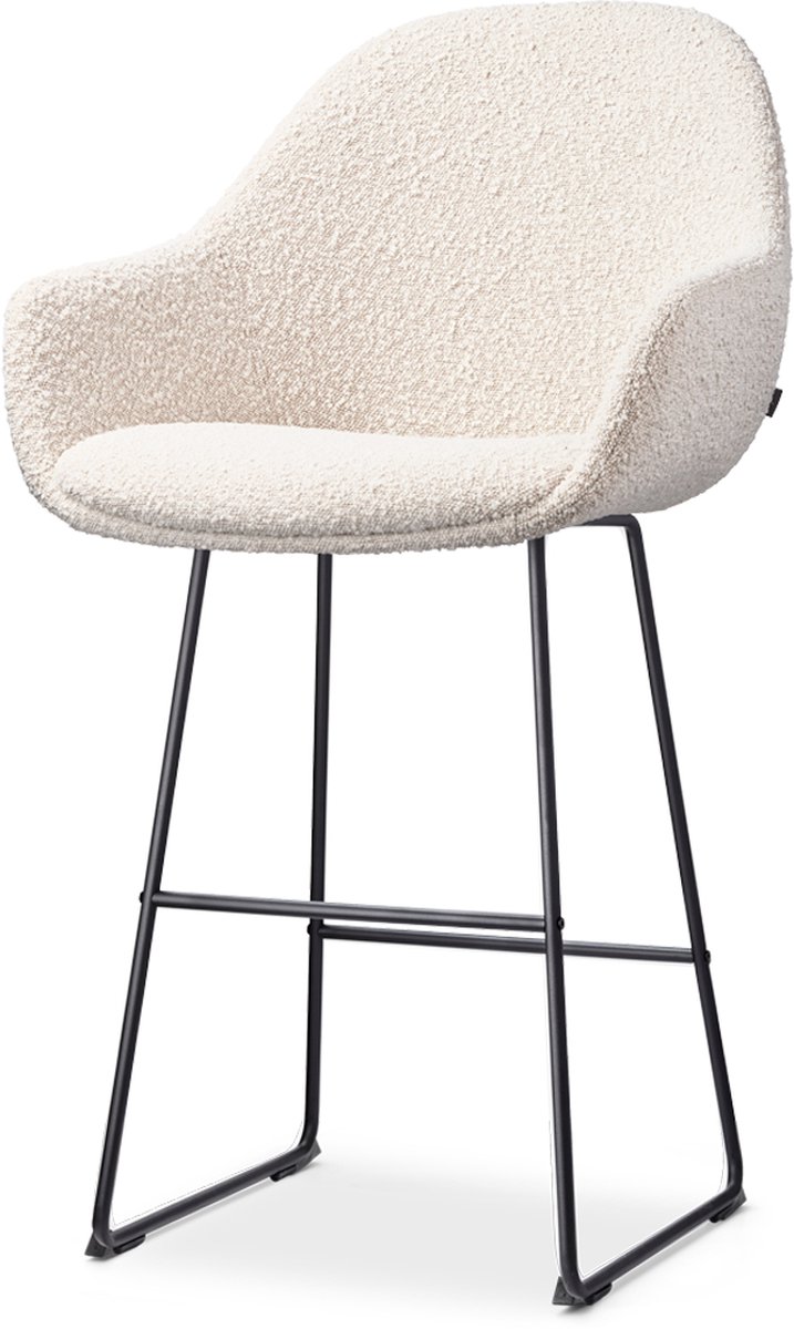 Nolon Nino-Mae Barkruk Bouclé Beige - Zwart Onderstel - 65 cm - Stof - Voor Kookeiland - met Rugleuning - Design - Scandinavisch - Comfortabel Bouclé - Beige - Zwart onderstel