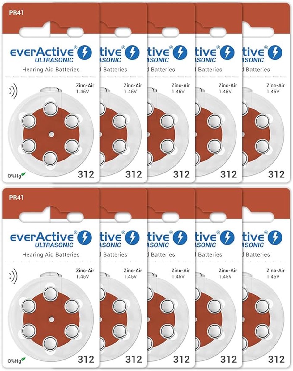 EverActive 312, 60 stuks, batterij voor gehoorapparaten,, 10 blisterkaarten PR41