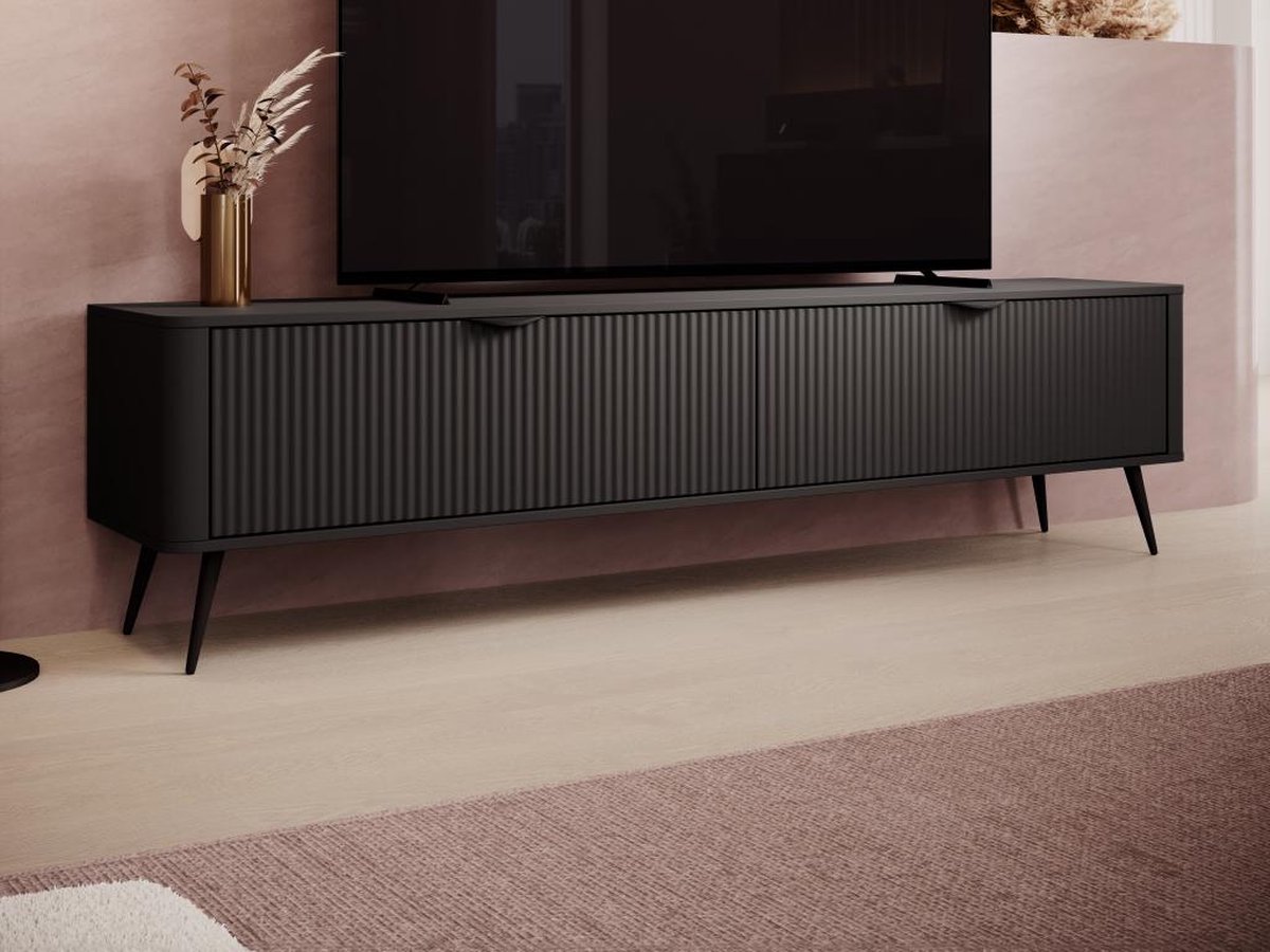 Vente-unique Tv-meubel met 2 deurtjes van MDF - Zwart - ELONARIA