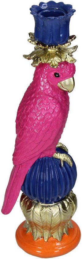 Kandelaar vogel roze polyresin 9,5x7,5x28 cm