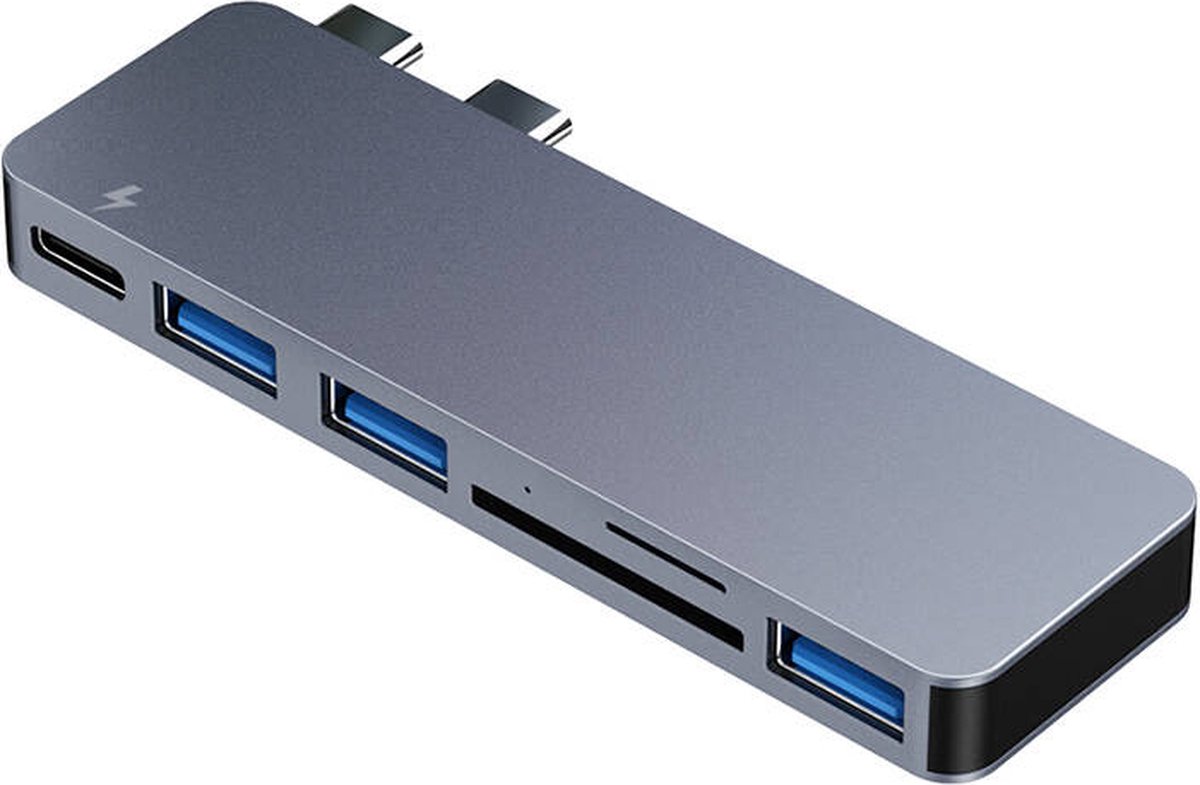 Hub 6w2 geschikt voor macbook RayCue 2x USB-C naar Thunderbolt 3 + 3x USB-A 3.0 5Gbps + SD/TF 2.0