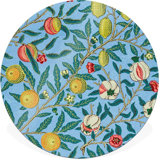 Muurcirkel / wandcirkel voor binnen | 30cm dibond (aluminium) | Four fruits | William Morris | Incl. ophangset voor bevestiging aan de muur