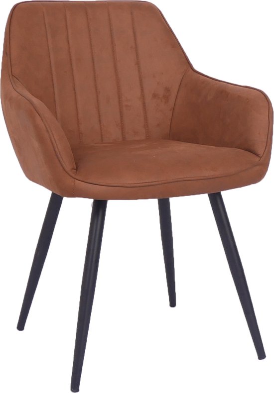 Colenis® - Chaise de salle à manger Ozzy - Set de 6 - Cognac - Microfibre - Industriel - Avec accoudoir