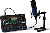 RUBEHOOW Condensatormicrofoonkit met DJ-mixer en Geluidskaart voor Live Streaming, Opname, PC, Karaoke en Stemvervorming