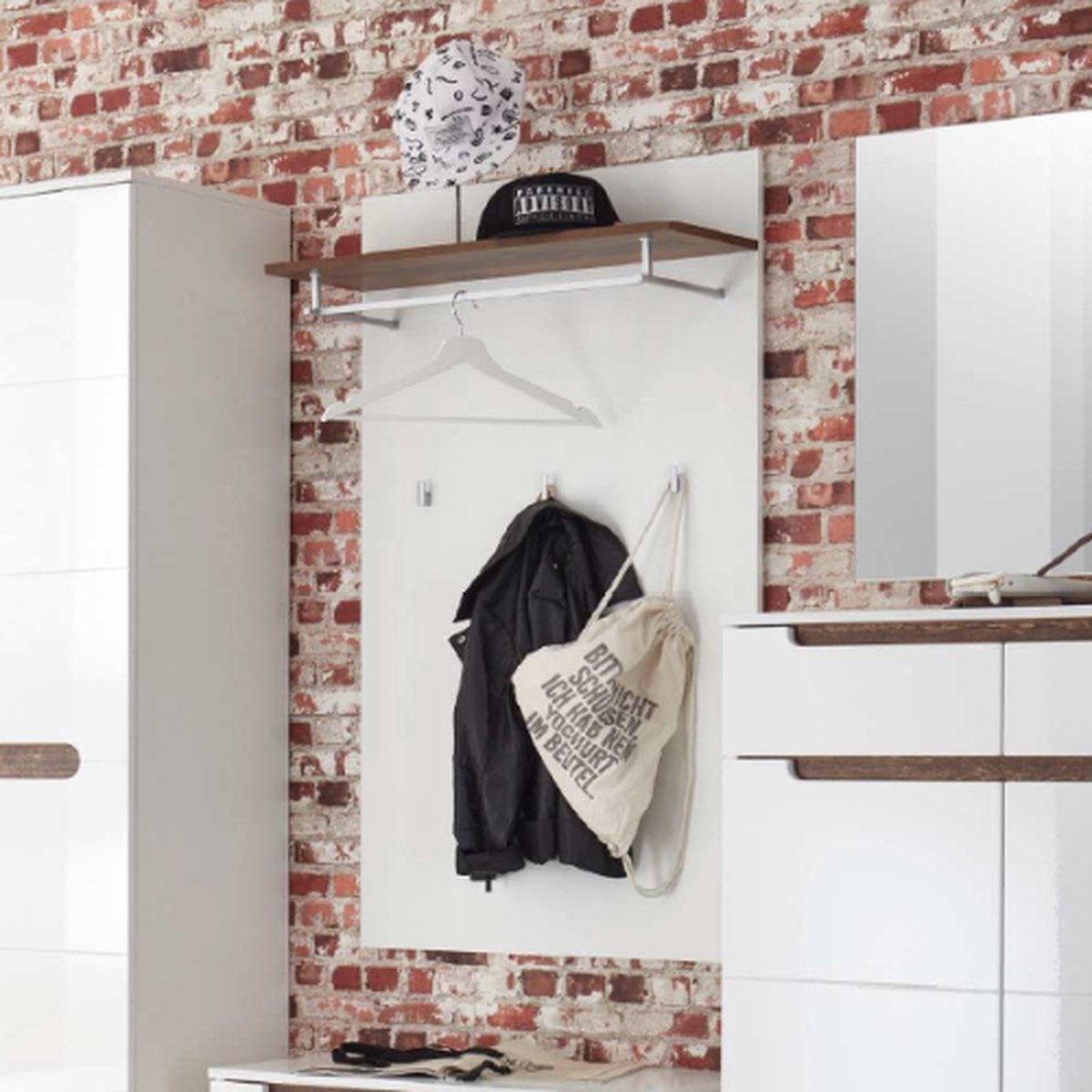 Wandkapstok Nuro 3 Haken Met Hoedenplank En Roede - Wit - Emob - Kapstokken - Wit - MDF