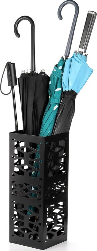 Bastix - Metalen parapluhouder, paraplubak voor entree, vierkante paraplu-organizer, paraplubak vrijstaand voor thuis, kantoor, hotel, zwart, 15 x 15 x 40 CM