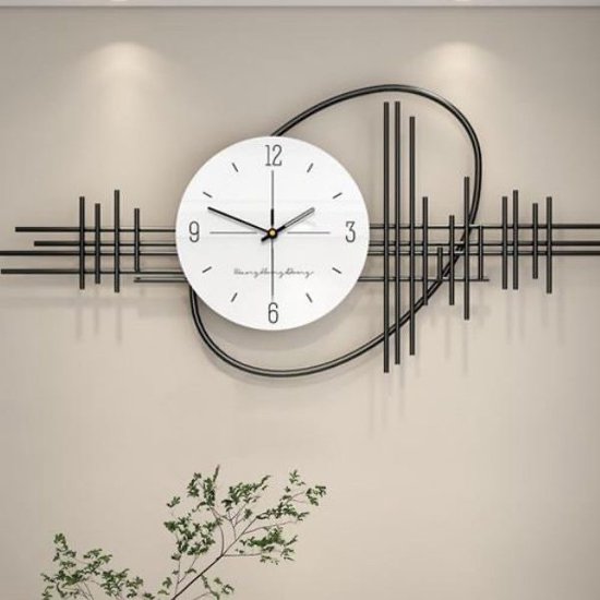 Luxaliving - Moderne Wandklok - Stil uurwerk - Wandklokken - Klokken - Wandklok Modern - Metaal - Glas - Zwart-Wit - 69CM - Design Wandklok