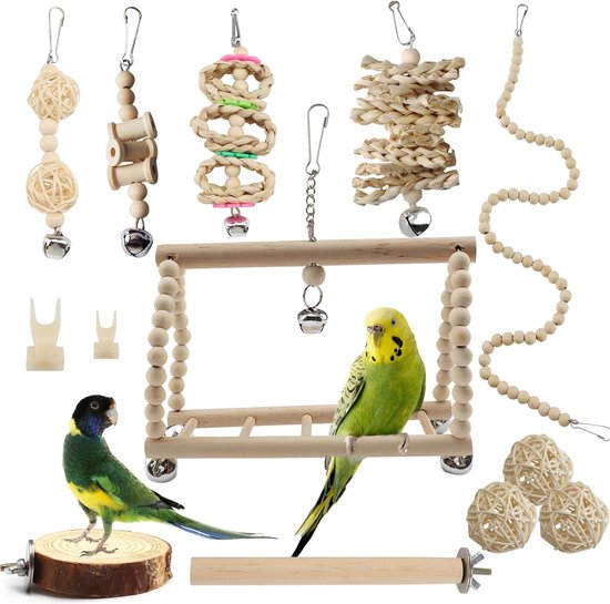 Bastix - Vogelspeelgoed, papegaaienspeelgoed, vogelschommel, vogel, papegaai, belletje, schommelspeelgoed voor cacadus, parkieten, kooispeelgoed, valkparkieten