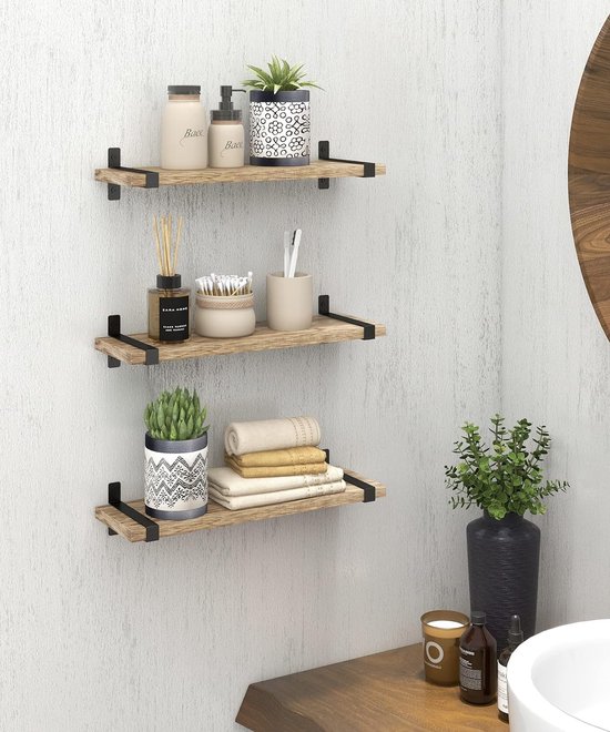 Étagère Murale Flottante En Rotin – Déco Bohème Pour Plantes, Salle De Bain, Cuisine, En Bois