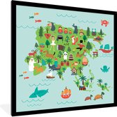 Wereldkaart Kinderen - Azië - Dieren - Schoolplaat - Kinderkamer - 40x40 cm