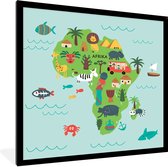Wereldkaart Kinderen - Dieren - Afrika - Schoolplaat - Kinderkamer - 40x40 cm