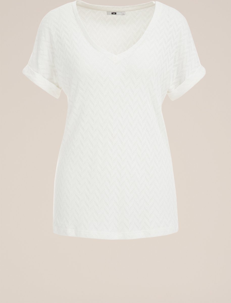 WE Fashion Dames T-shirt met opengewerkt dessin