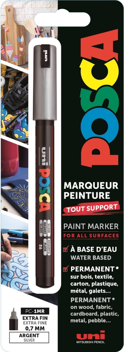 Uni Posca Uni Posca Verfmarker 1MR Zilver Blister