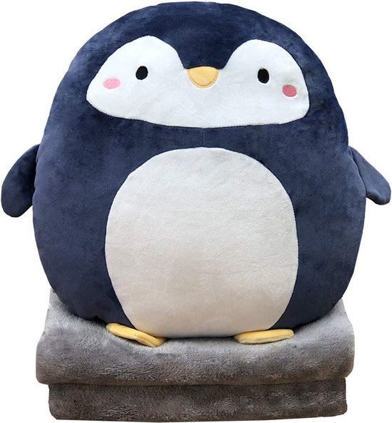Bastix - Pinguïn pluche kussen 16 inch, deken in schattig pluche kussen, Panda knuffeldier, meisjes jongens cadeaus voor verjaardag, Valentijnsdag, Kerstmis, reizen, vakantie