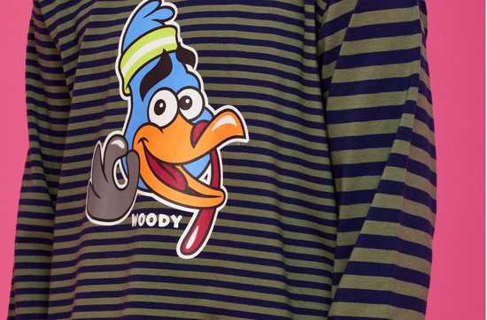 Pyjama Heren Woody Allover Stripe Vogel - Kakigroen