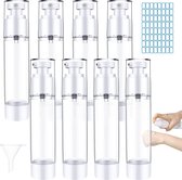 Bastix - 8 stuks luchtloze pompdispensers, leeg, 50 ml, luchtloze pompfles, transparante reisdispenserfles kunststof voor gel shampoo, lotioncrème, met etiket trechters