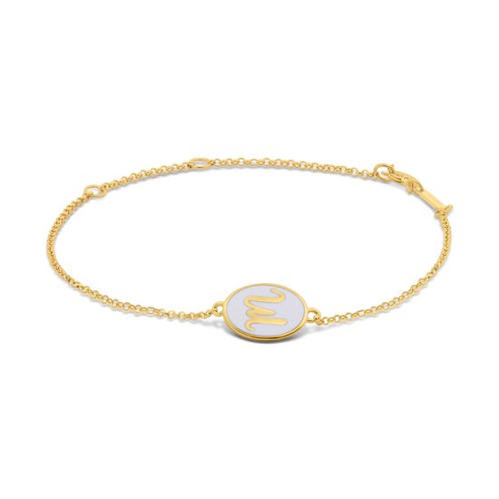 Silventi 9LA-20058-M Bracelet en Argent avec Lettre - M - Ovale - 12x8.6mm - Wit - Argent - 16+2+3cm - Plaqué Or/ Or sur Argent