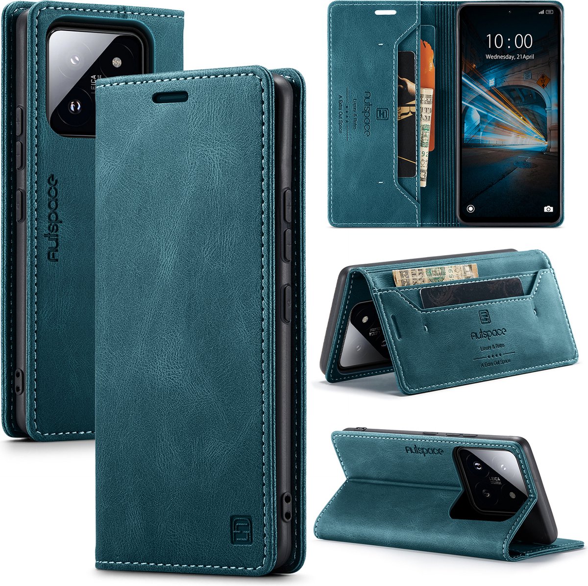 Luxe Flip Case met RFID Bescherming Kaarthouder en Magneetsluiting voor Xiaomi 14 _ Blauw