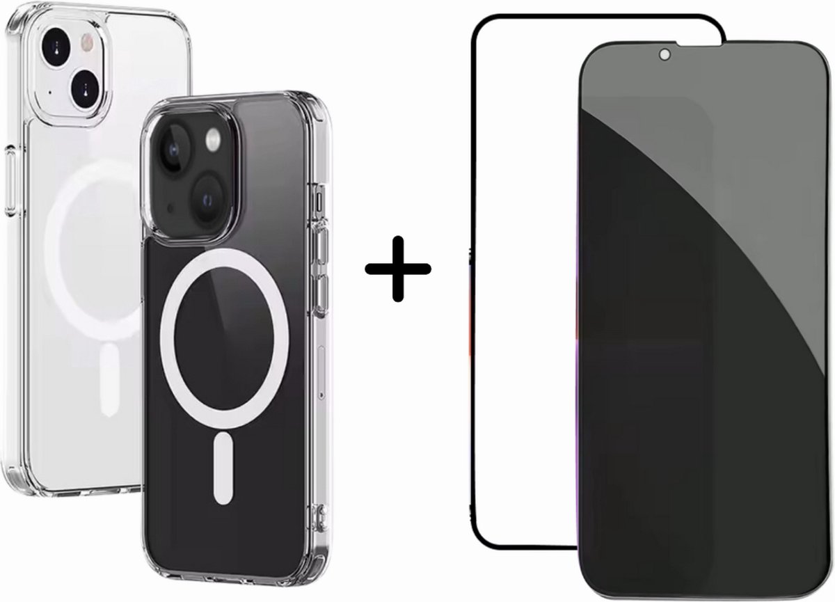 Optimity hoesje voor iPhone 14 Clear Case Magnetic Schokbestendig Transparant + Gehard Glas Schermbeschermer