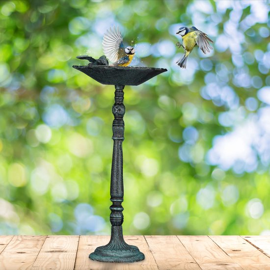 Relaxdays vogelbad op voet - vogeldrinkschaal gietijzer - vogeldrinkbak op standaard tuin - zwart - Relaxdays