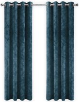 Gordijnen Donkerblauw Velvet Kant en klaar 290x245cm - Kant en klare gordijnen met ringen Velours - Fluwelen Verduisterende gordijnen