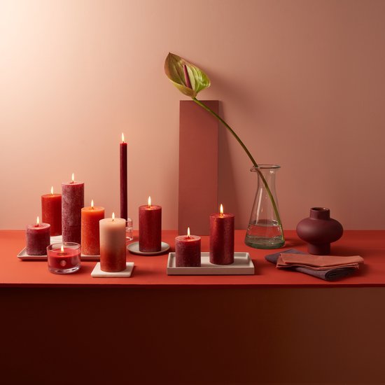 3 bougies pilier rustique Bolsius rouge 100/100 (62 heures) Eco Shine Delicate Red