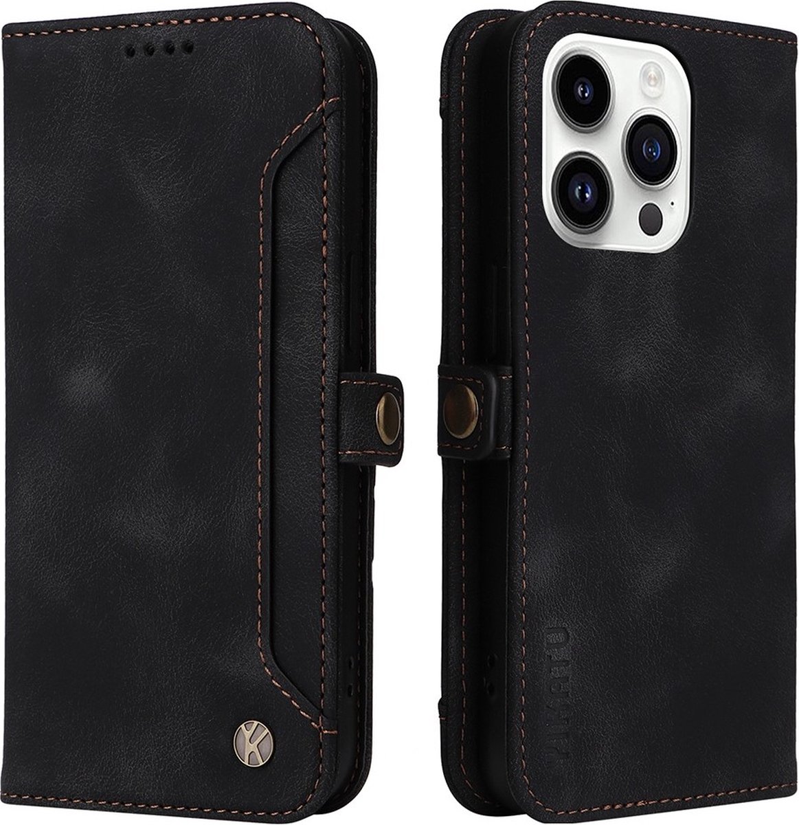 iPhone 15 Pro hoesje PU Leather Wallet Case Flip Stand Phone Cover with Outer Card Slot