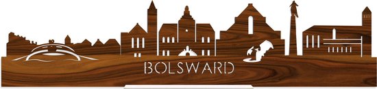 Standing Skyline Bolsward Palissander hout - 60 cm - Woondecoratie design - Decoratie om neer te zetten en om op te hangen - Meer steden beschikbaar - Cadeau voor hem - Cadeau voor haar - Jubileum - Verjaardag - Housewarming - Interieur -