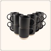 Tasses à café OTIX - Tasses à thé - Set de 12 - Zwart - 310 ml - Faïence