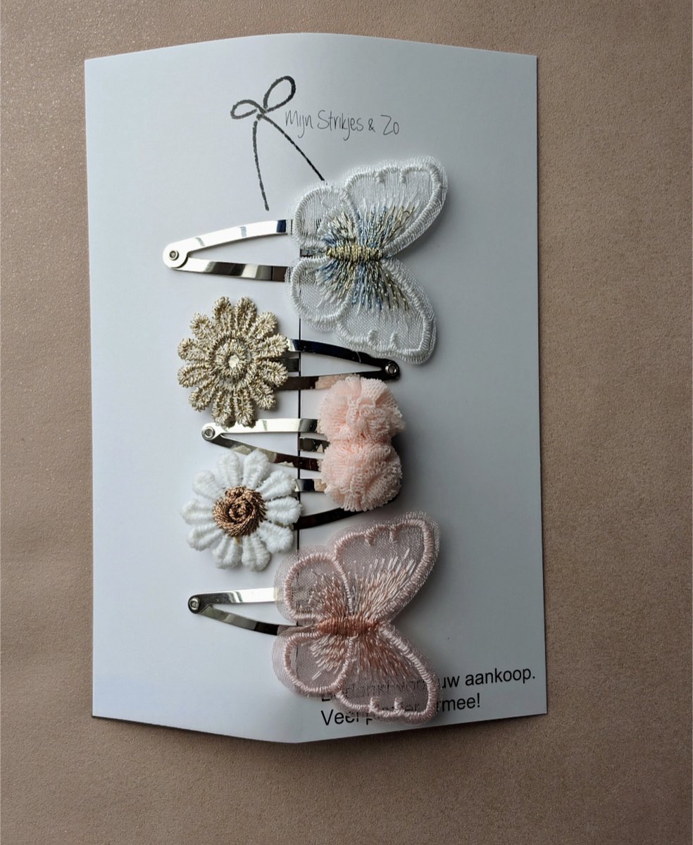 Mijn strikjes &Zo ACTIE GELDIG T M 1 MEI ! SPECIALE PRIJS! Haarclips set roze-wit vlinders