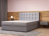 Continentaal bed, boxspringbed, bed met bedkast, Bonell-matras en topper, tweepersoonsbed - Boxspringbed 05 (Lichtgrijs - Hugo 91, 140x200 cm)