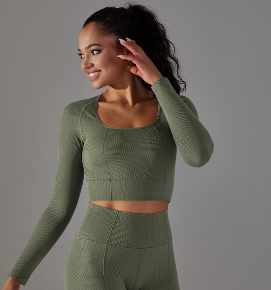 April Breeze Long Gym Set - Taille L - Olive - Vert Olive - 3 pièces - Ensemble Fitness - Leggings Fitness - Ensemble vêtements de sport - Leggings de sport - Vêtements de yoga - Ensemble yoga - Leggings yoga