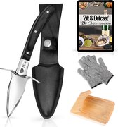 TEN® - Couteau à huîtres Zwart avec gants Oyster + support à huîtres + livre de cuisine eBook - Set à huîtres avec support en cuir