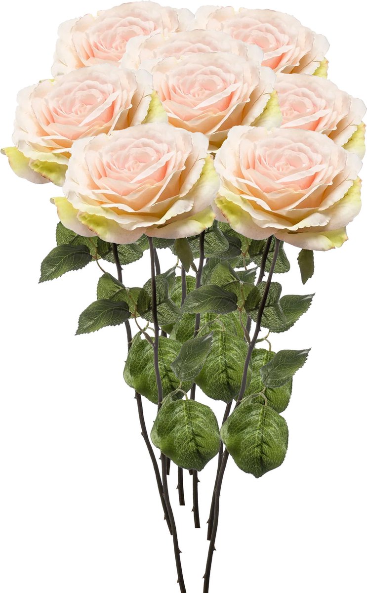 Emerald Kunstbloemen boeket Roos Laurie - 8x - 57 cm - licht roze - Kunst zijdebloemen Lichtroze