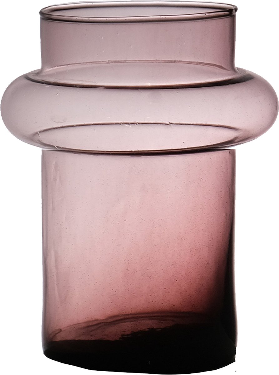 Hakbijl Glass Bloemenvaas Luna - transparant mauve - eco glas - 15 x 20 cm - cilinder vaas Paars