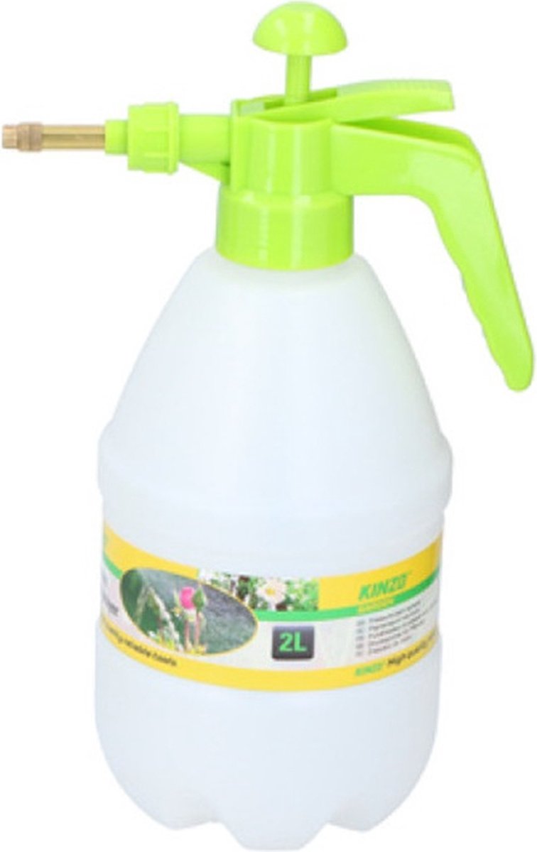 Kinzo Plantenspuit met hoge druk sproeier/sproeikop - kunststof - 2 liter - wit/groen - Waterverstuiver