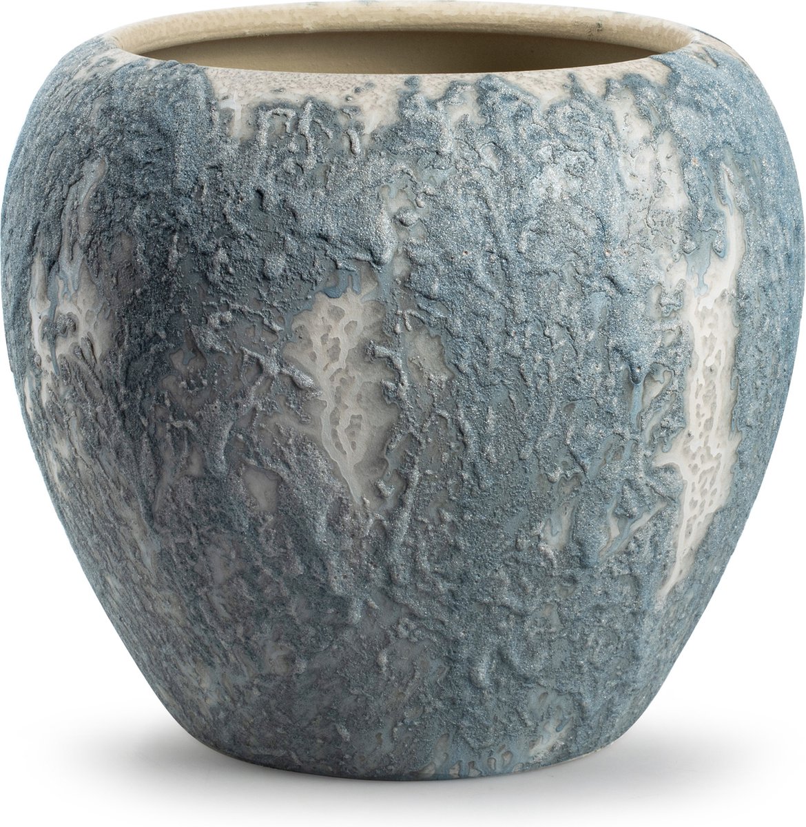 Jodeco Plantenpot/bloempot Marble - wit/ijsblauw - keramiek - D24 x H22 cm - hotel chique