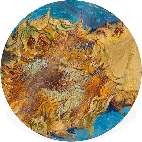 Muurcirkel / wandcirkel voor binnen | 30cm dibond (aluminium) | Zonnebloemen | Vincent van Gogh| Incl. ophangset voor bevestiging aan de muur