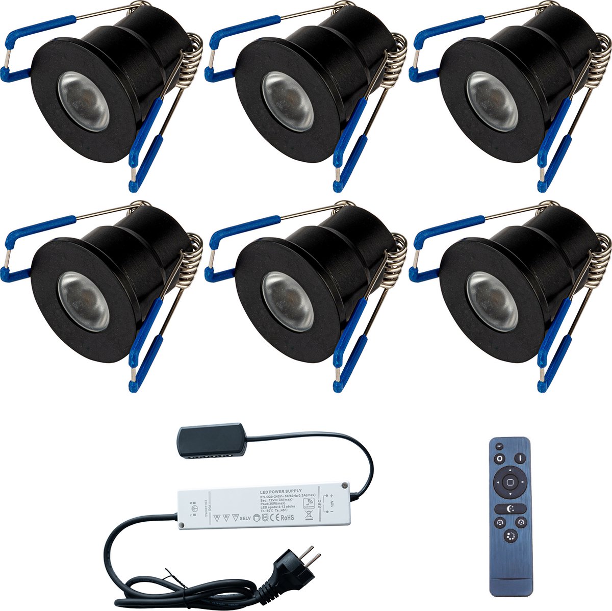 LED Veranda Spot Complete Set - Velvalux - 6 Stuks - 3W - Warm Wit 3000K - Dimbaar - Waterdicht IP65 - Inbouw - Rond -