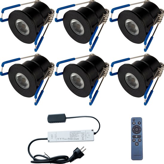 Set Complet de Spots LED Veranda - 6 Pièces - 3W - Wit Chaud 3000K - Dimmable - Etanche IP65 - Encastré - Rond - Zwart Mat - Aluminium - 12V