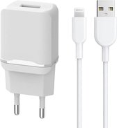 Adapter USB - Oplader Geschikt voor iPhone en iPad - TPE Materiaal - 1 Meter - Oplaadkabel - 12W Vermogen - Adaptive Fast Charger - Incl. Lightning Kabel - Stekkerblok - Wit