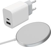 USB C Adapter - Snellader Magnetisch Geschikt voor MagSafe, iPhone en Samsung - USB Stekker - 35W Vermogen - Dubbele USB C Poort - Draadloze Oplader - Draadloos 15W Vermogen - Wit