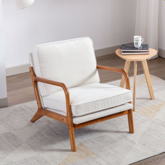 Fauteuil avec cadre en bois – Chaise d'appoint moderne – Chaise longue pour salon – Beige