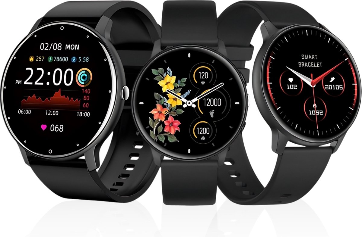 DutchWanted - PowerForce Smartwatch - 46mm - Voor Dames en Heren - Stappenteller - Slaapmeter - IOS en Android - Zwart