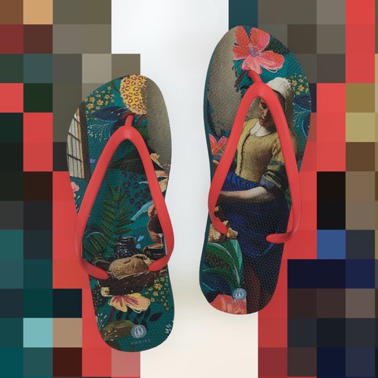 Owniez Flip Flops - Melkmeisje op Slippers - Johannes Vermeer - Dames - Comfortabele en Duurzame Slippers - Maat 37/38
