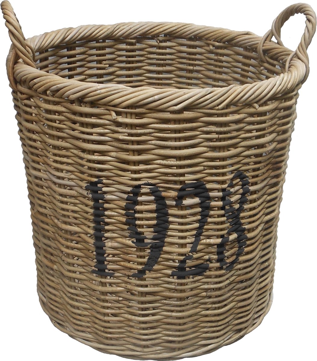 LaVie-Grote ronde mand van riet met opdruk 1928-Grote rieten mand rond