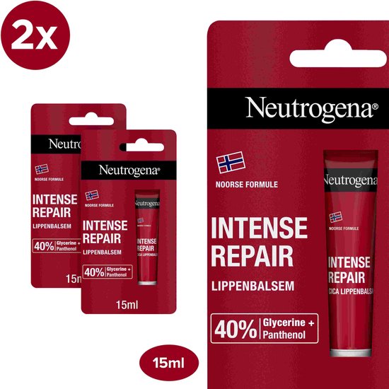 Neutrogena Lippenbalsem - Noorse Formule - intense herstelling tegen gekloofde of gebarsten lippen - 2 x 15ml